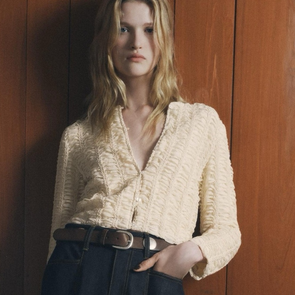 Zara Cream Structured Knit Cardigan Jacket Women’s Small NWT